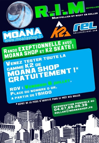 Rando roller de Montpellier 2012 : prêt de roller gratuit avec K2 et Moana