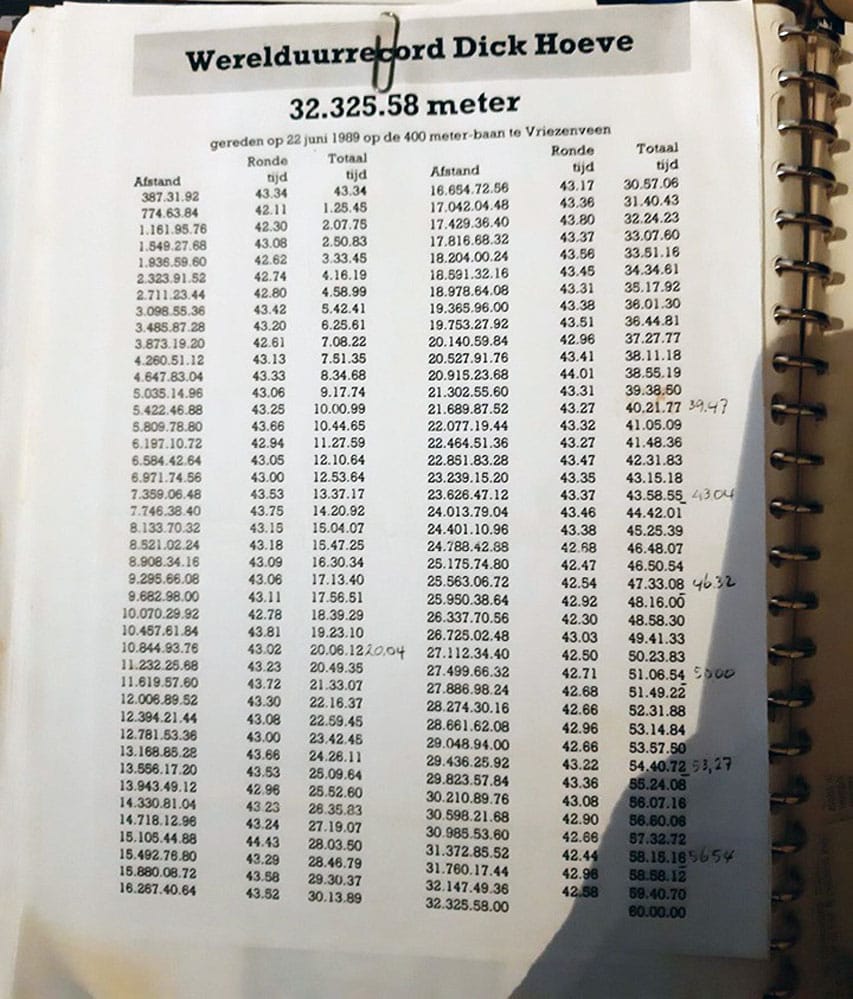 Les temps intermédiaires du record du monde de Dick Hoeve Les temps intermédiaires du record du monde de Dick Hoeve