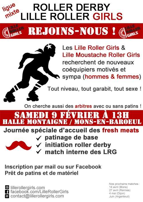 Les Lille Roller Girls et Lille Moustache Roller Girls recrutent !