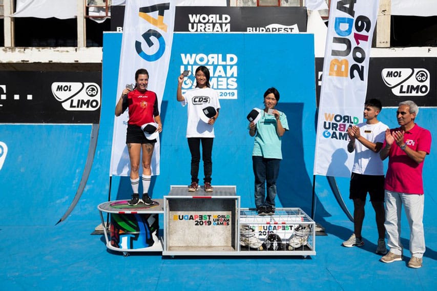 Podium féminin des World Urban Games 2019 en skatepark