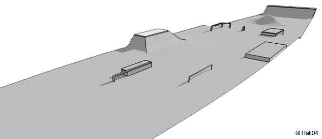 Vue 3D du skatepark fournie par la société Hall04