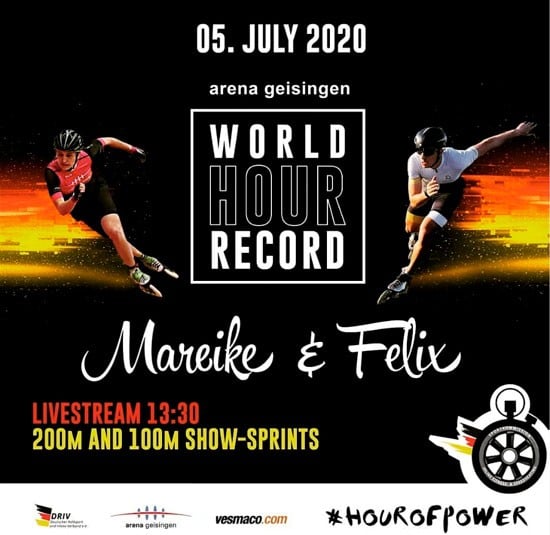 Tentative de record du Monde de l’heure en roller par Felix Rijhnen et Mareike Thum (Allemagne)