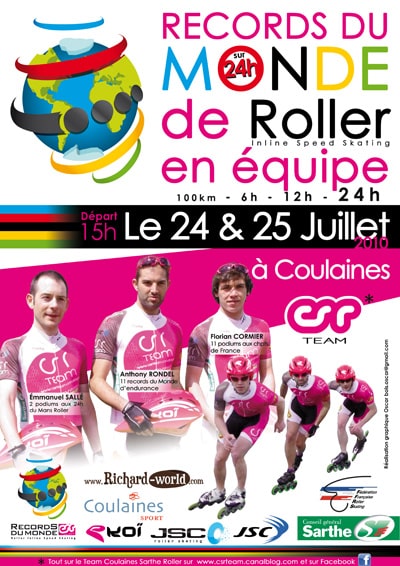 L'affiche des records du monde de roller en équipe